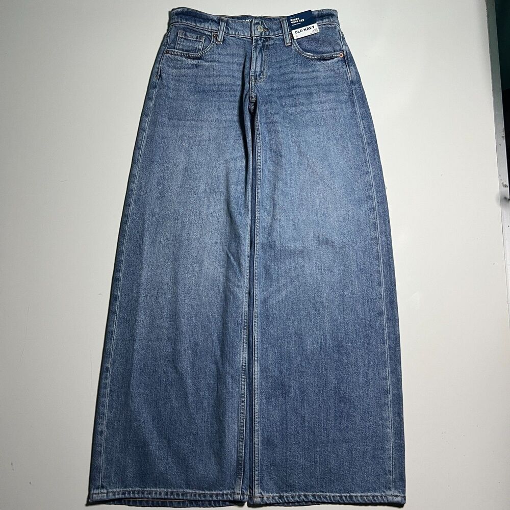 Old Navy Low Rise Baggy Wide Leg Jeans Womens 0 Medium Wash Drapey Denim NWT